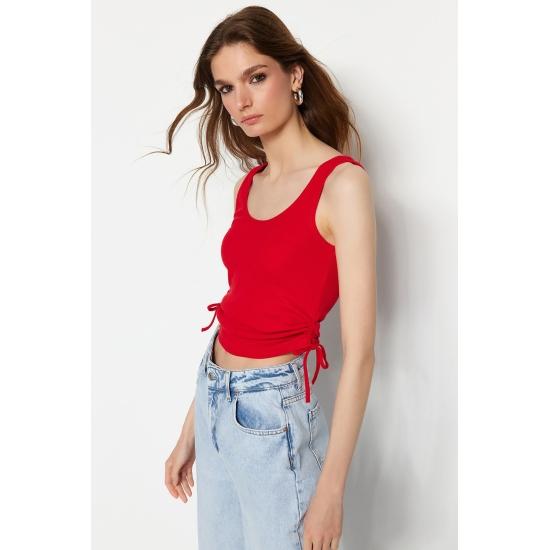 Эластичный вязаный трикотажный трикотажный майка в рубчик с вырезом у бассейна