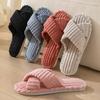 Cross-opening Open-toe Plush Slippers, Couple Slippers, Corduroy Cross-opening Slippers