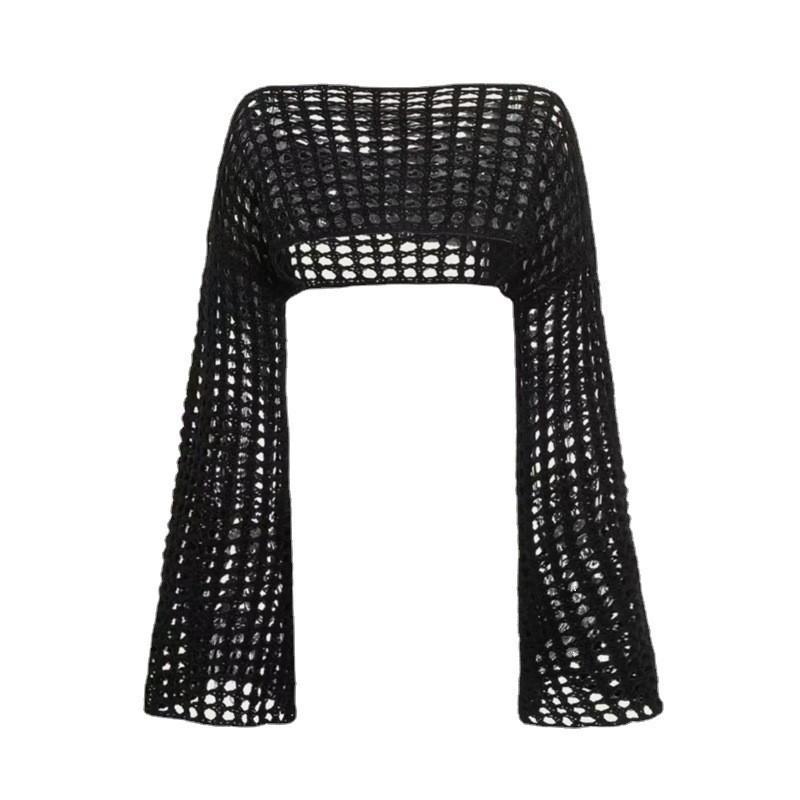 Женский осенне-зимний короткий вязаный джемпер с вырезом и пирсингом пупка