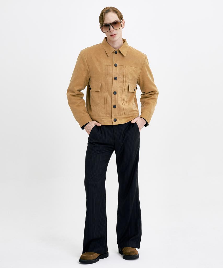 WUNDER GEIST Pleated Faux Leather Suede Camel Jacket