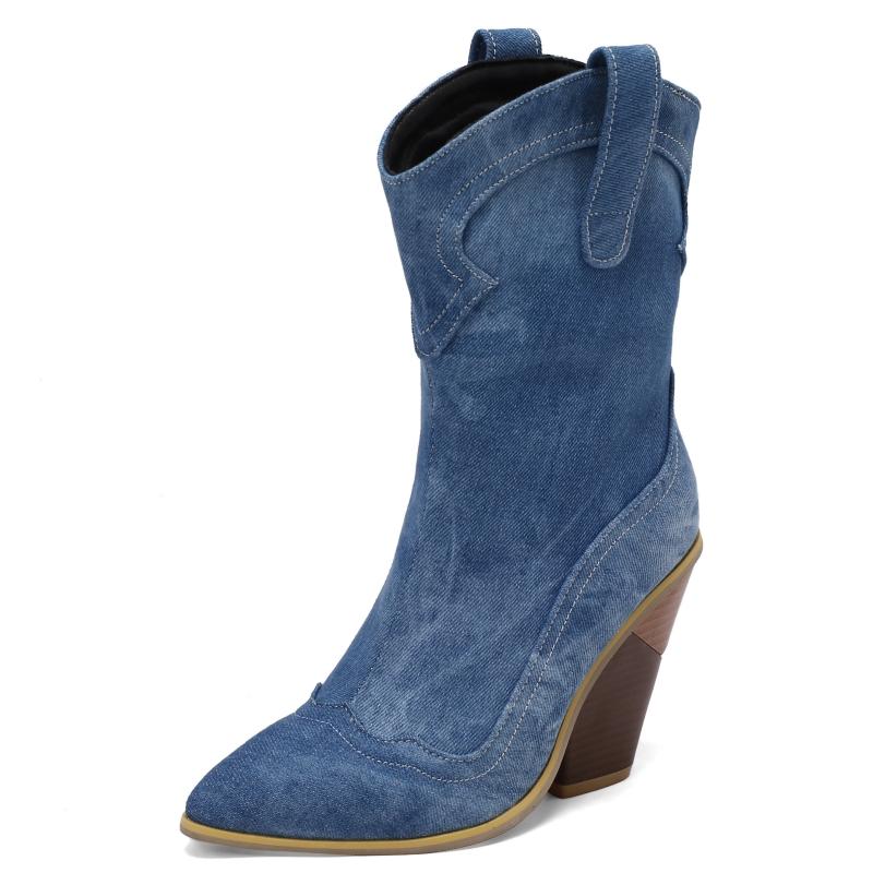 Autumn Winter Ankle Boots For Women 2024 New Vintage Wedge Heels Cowboy Cowgirls Boot Sexy Party Shoes Ladies Large Size 48