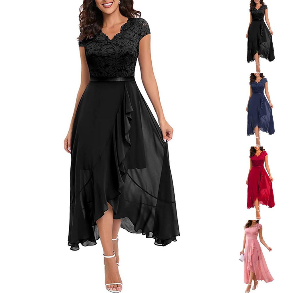 Womens Evening Party Wedding Bridesmaid Chiffon Lace Ball Gown Long Dress