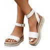 Thick Soled Sandals Hemp Rope Sloping Heel One Line Buckle Strap Fish Mouth Sandals for Women