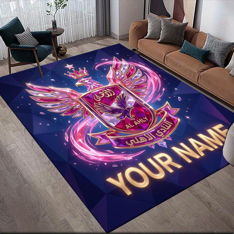 Custom Name Al Ahly SC2 Flannel Pattern Square Carpet,Area Rug,Carpet Rug for Living Room Bedroom Sofa Playroom Decor,Non-slip Floor Mat