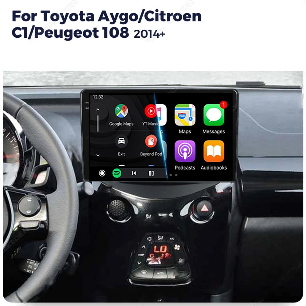 Car Radio Multimedia Player Android 14 For Toyota Aygo 2015 Peugeot 108 2020 Citroen C1 2015 - 2022 GPS Navigation Apple Carplay