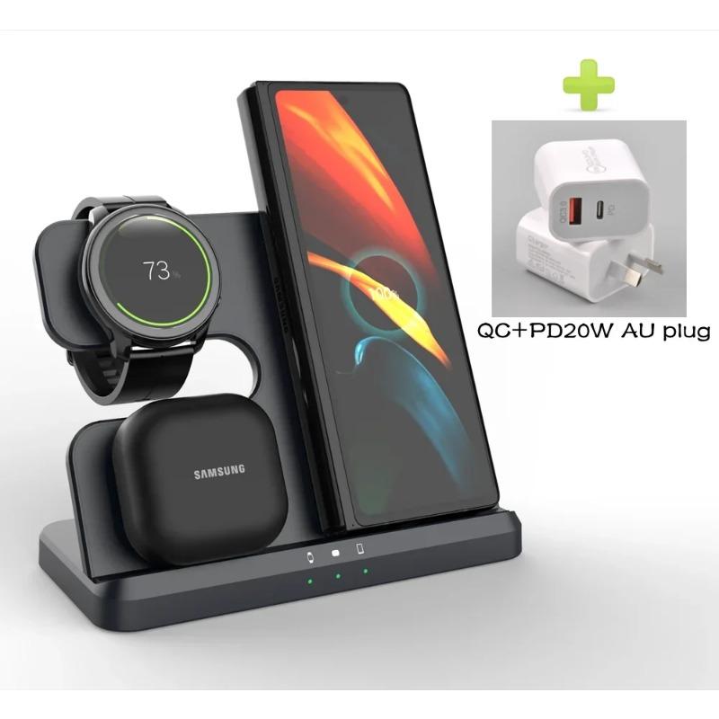 Зарядное устройство 3 в 1 для Samsung Galaxy WatchBudsPhonesБеспроводная зарядная станция для Watch 7/6/5/4 Active Galaxy S25/S24 Z Flip 6