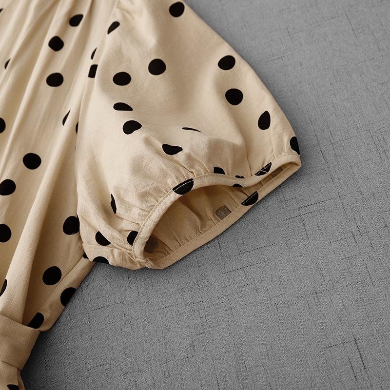 Retro Medium and Long Polka Dot Dress for Women's 2025 Spring and Summer New Waist and Thin Gentle Wind V-neck A-shaped Skirt