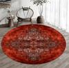 Retro Distressed Red Brown Oriental Medallion Non Slip Round Rug Vintage Boho Farmhouse Indoor Decor Mat