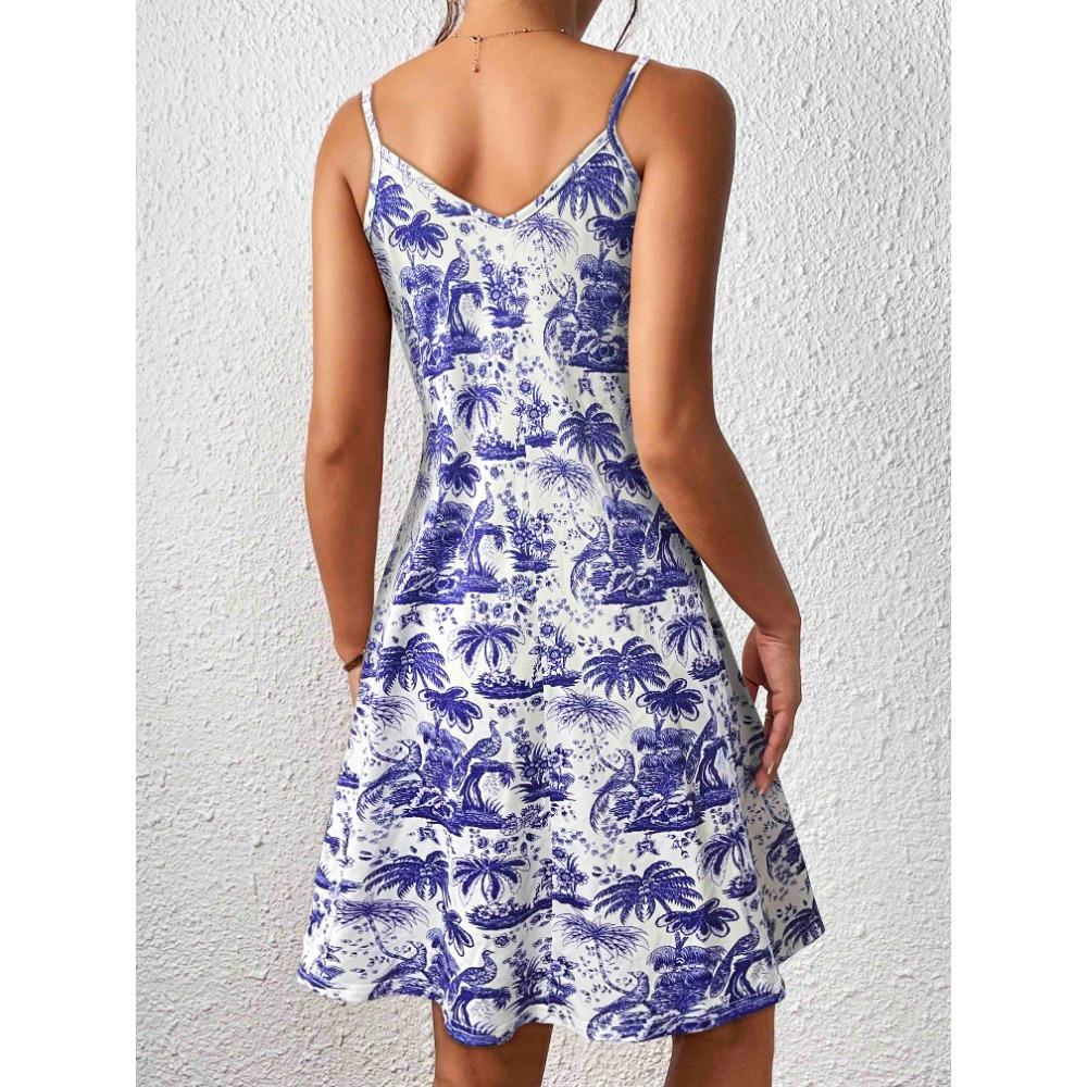 Women's Floral Print Camisole Dress Backless Bodycon Long Dresses