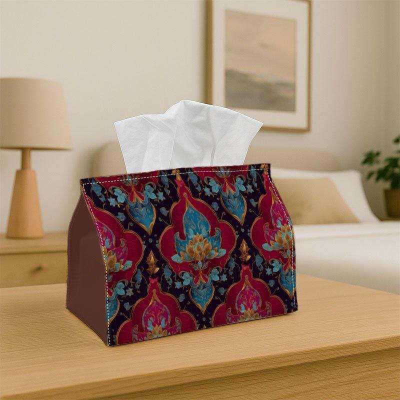 1pc Tissue Box Holder Features a Continuous Design Adorned with Vibrant Arabic Decorative Patterns - A Versatile Napkin Dispenser Suitable for Home Ga