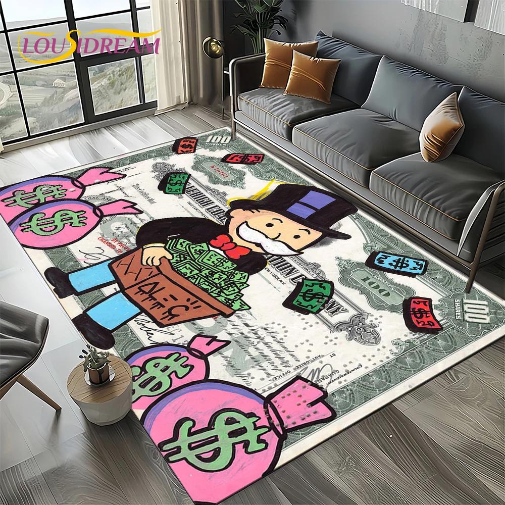 3D Rich Man Game Monopoly Dollar Cartoon Carpet Rug for Living Room Bedroom Home Sofa Decoration,Kid Area Rug Non-slip Floor Mat