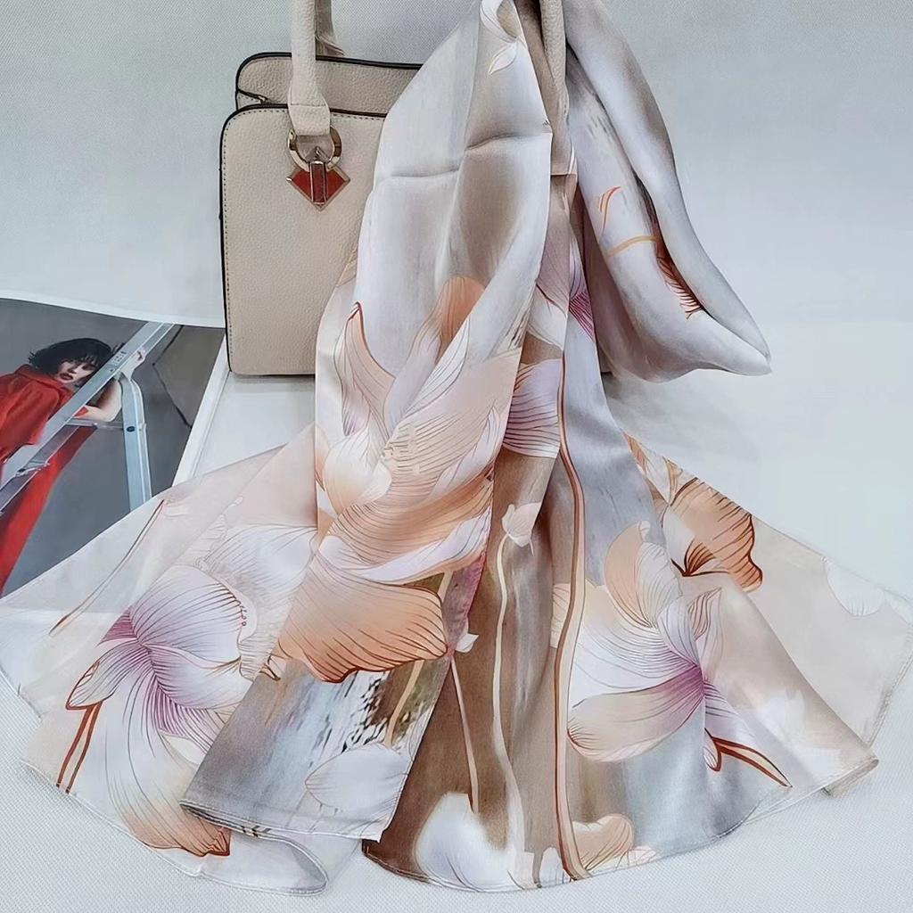 Высокое качество 100% шелковый шарф шаль хиджаб обертывание женский цветочный весна лето пляж шелковые шарфы
