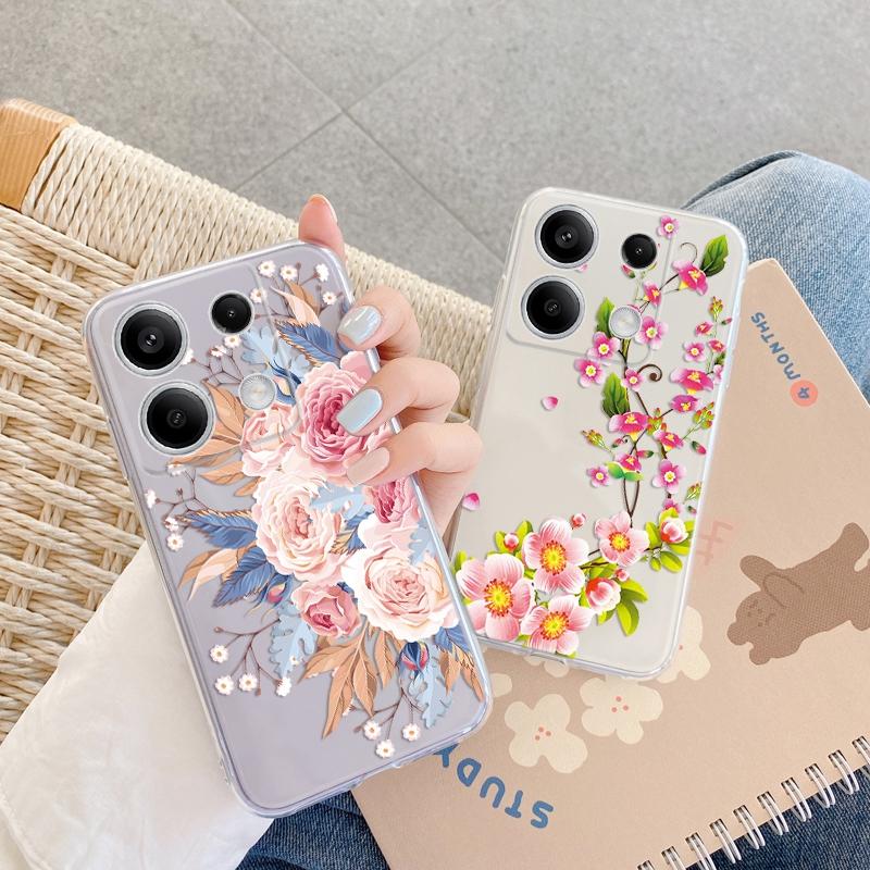 Модный цветочный мягкий прозрачный силиконовый чехол для Xiaomi Redmi Note 13 14T 15 Samsung A55 A35 S24 FE iPhone Huawei Honor Camera защитный противоударный чехол