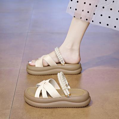 Сказочные сандалии на ветру женские летние на толстой подошве с увеличением высоты туфли-маффины женские 2025 новые со стразами римские крутые шлепанцы для улицы