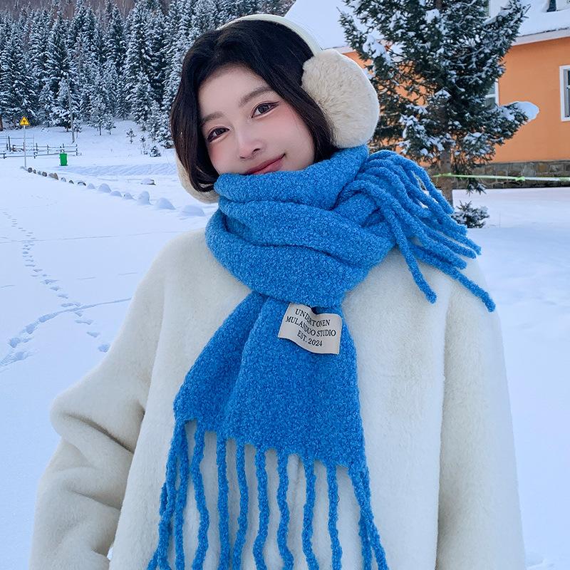 Alpaca Circle Fringed Scarf Containing Wool Warmth Versatile Knitted Scarf Female Autumn and Winter Couple High Sense