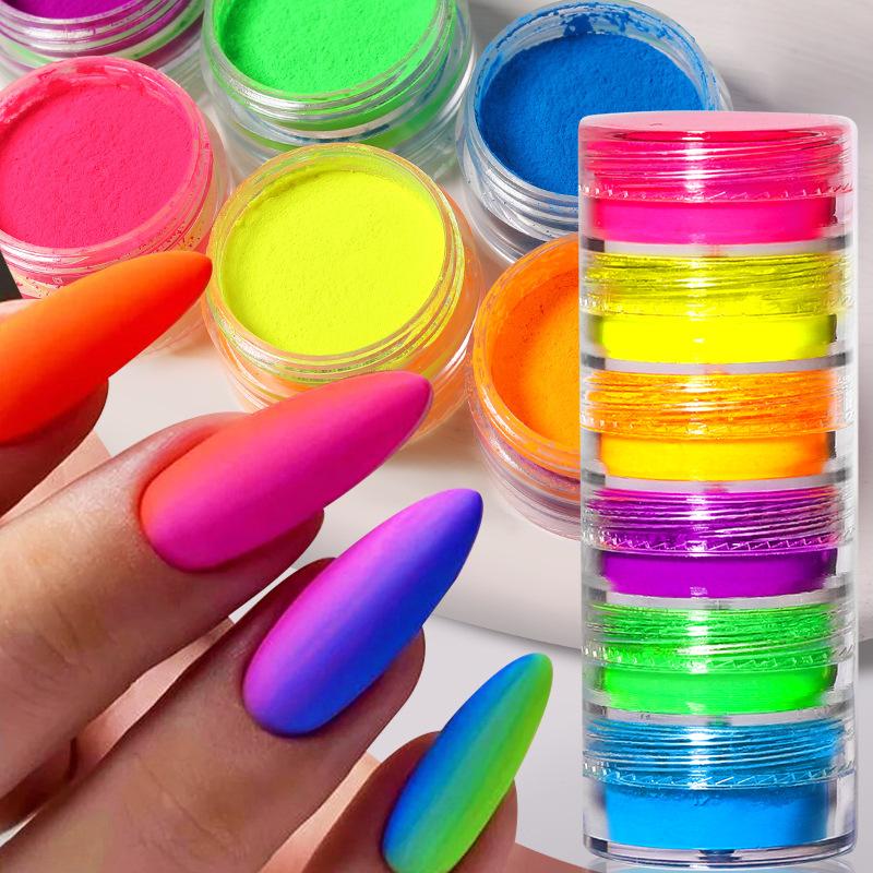 Нейл-арт постепенное изменение жемчужной пудры 6 коробок неоновой зеркальной волшебной зеркальной пудры, флуоресцентные волшебные блестки для ногтей