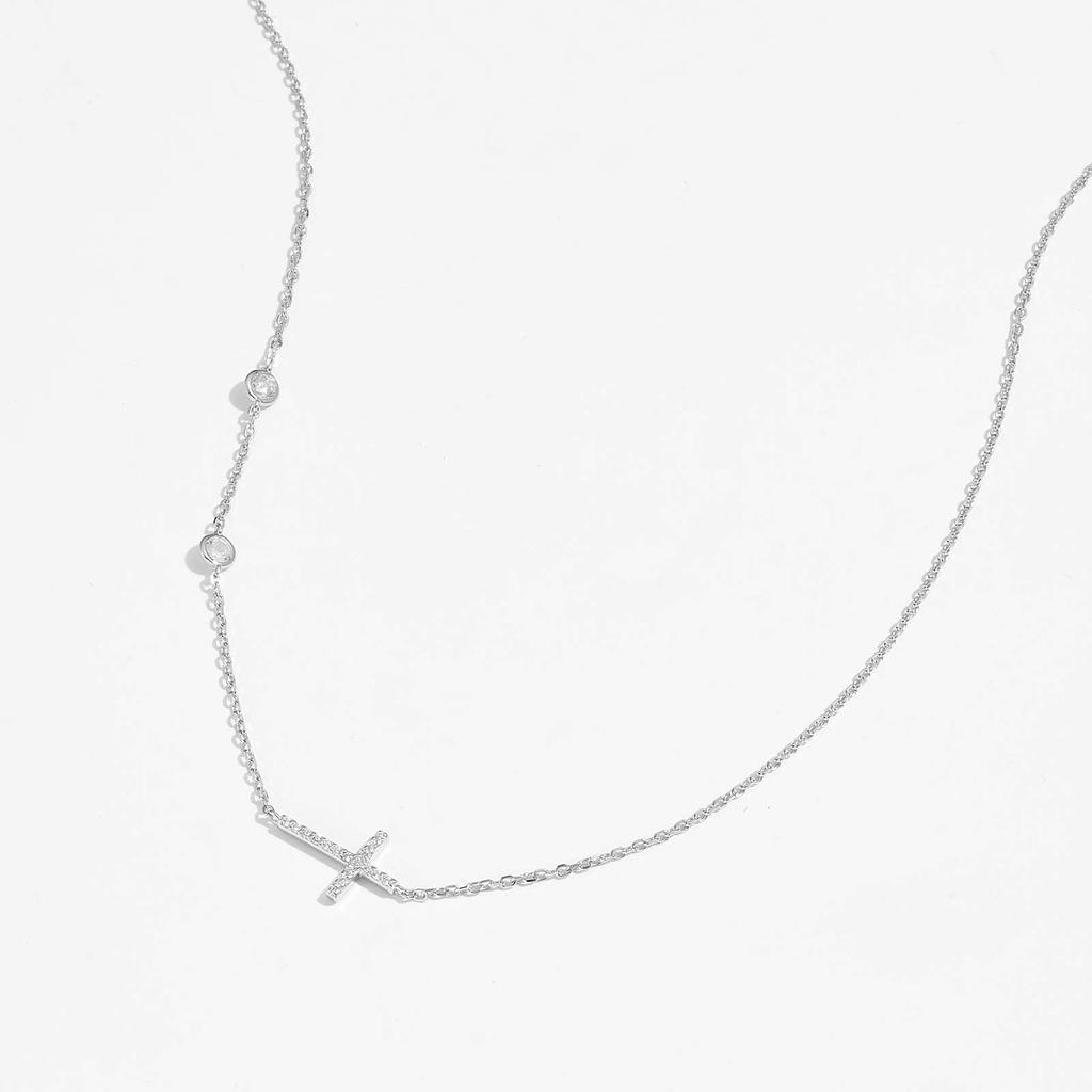 ANDYWEN Ожерелье с подвеской в ​​виде креста из 100% стерлингового серебра 925 пробы с двумя циркониями, женское роскошное классическое изысканное ювелирное изделие ко Дню святого Валентина