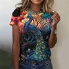 Fashion Women's T-shirt With Cute Peacock Graphic 3D Printed Short Sleeve Summer T-shirts Oversized Loose Women's Clothing