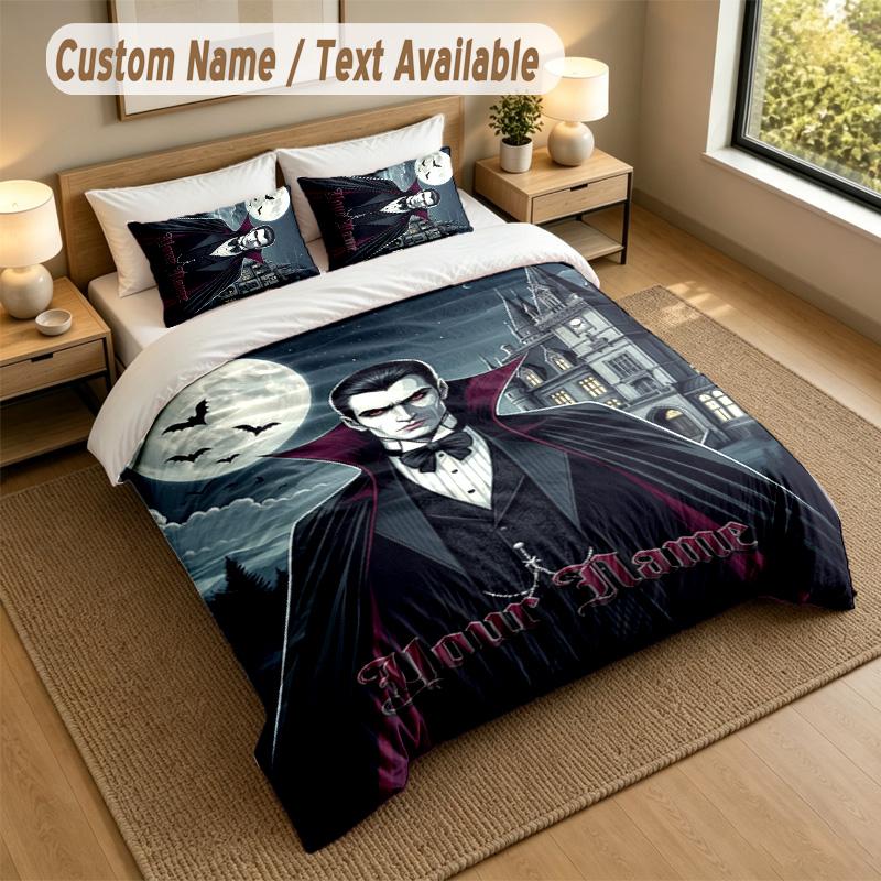 3Pcs Bedding Set Custom Name Text, 1 Sheet 2 Pillowcases Home Bed DecorDracula