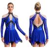 Women Figure Skating Performance Costume Sheer Mesh Rhinestones Leotard Dress for Modern Lyrical Dance Gymnastics Acrobatics