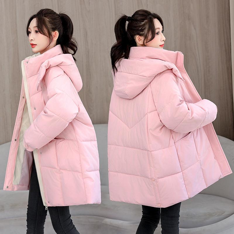 Зимнее пальто из хлопка нового стиля с капюшоном, универсальное, свободное, современное, средней длины, теплая хлопковая куртка, женское пальто