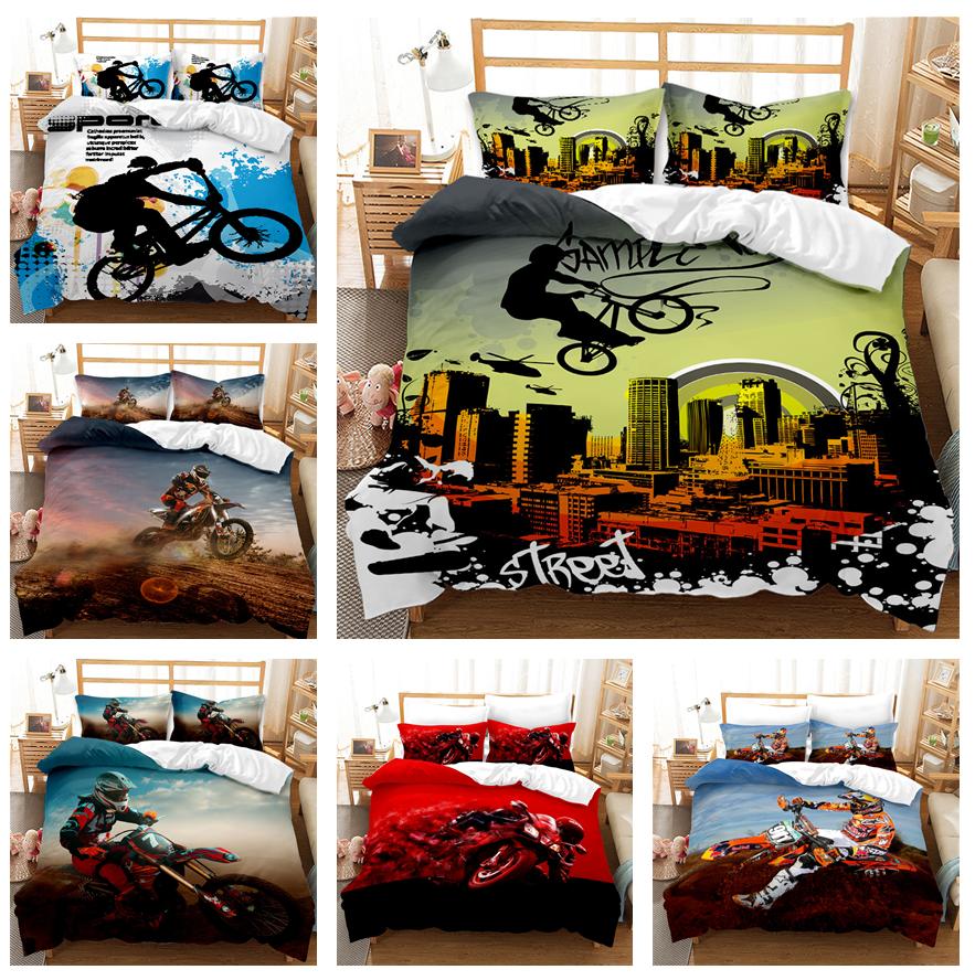 3D комплект постельного белья для мотоциклистов с гоночным узором, пододеяльник, наволочка, 2/3 шт., EU135 * 200, полноразмерный декоративный пододеяльник для комнаты мальчиков