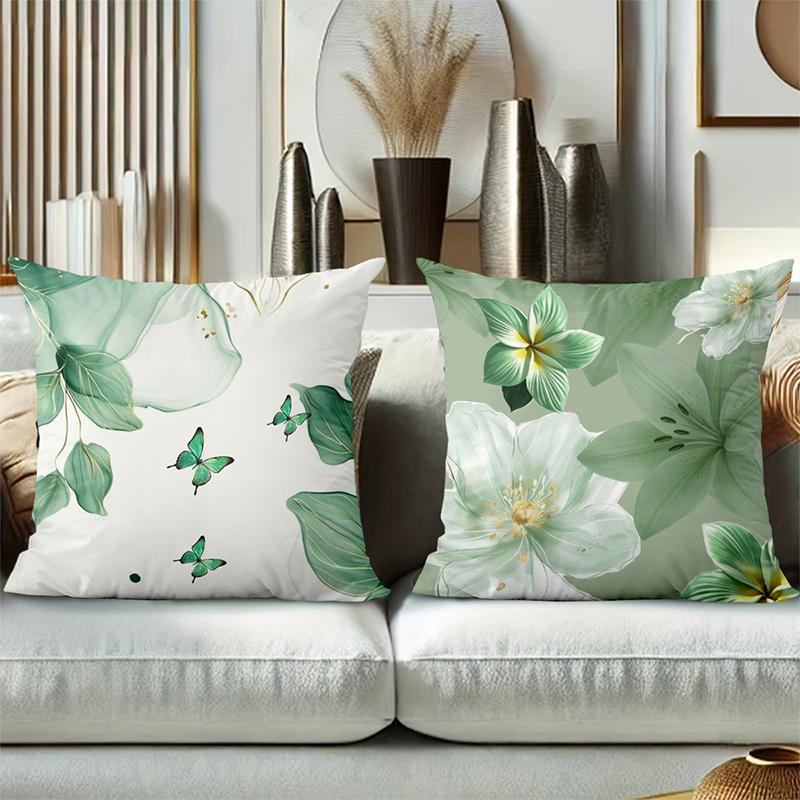 Green Floral Butterfly Printed Decorative Throw Pillow Cases Polyester pillowcase, sofa decorative cushion cov Headboard Pillow