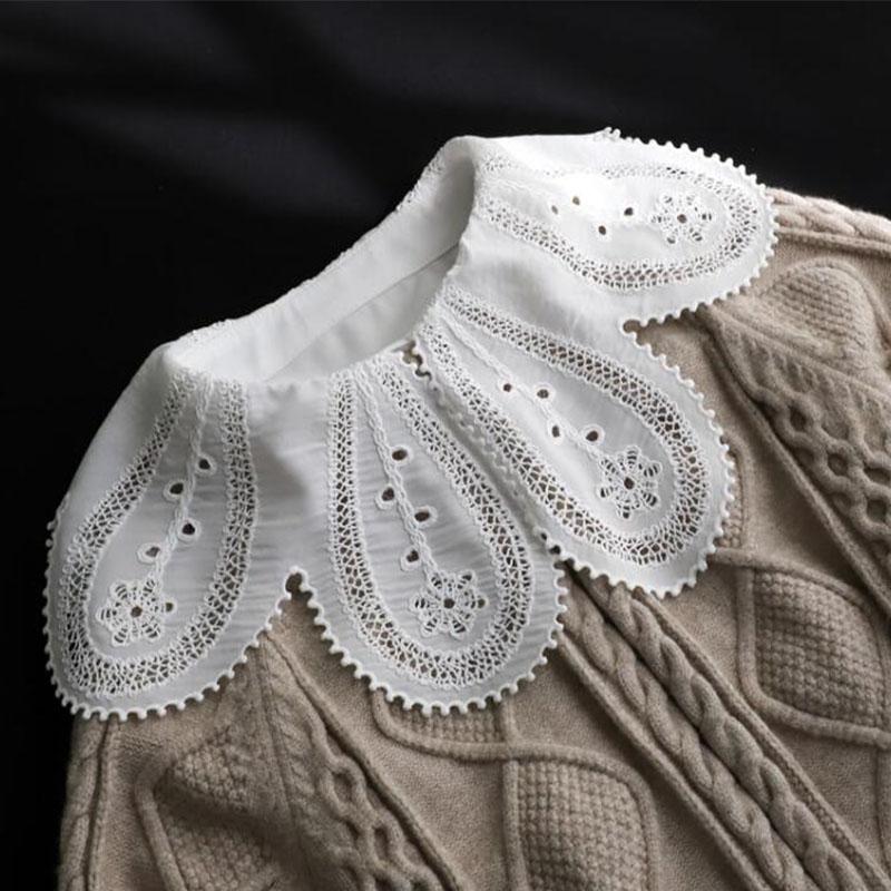 White Chiffon Fake Collars Woman Vintage Half Shirt False Collar Woman Embroidery Detachable Lapel Collar Faux Col Accessories