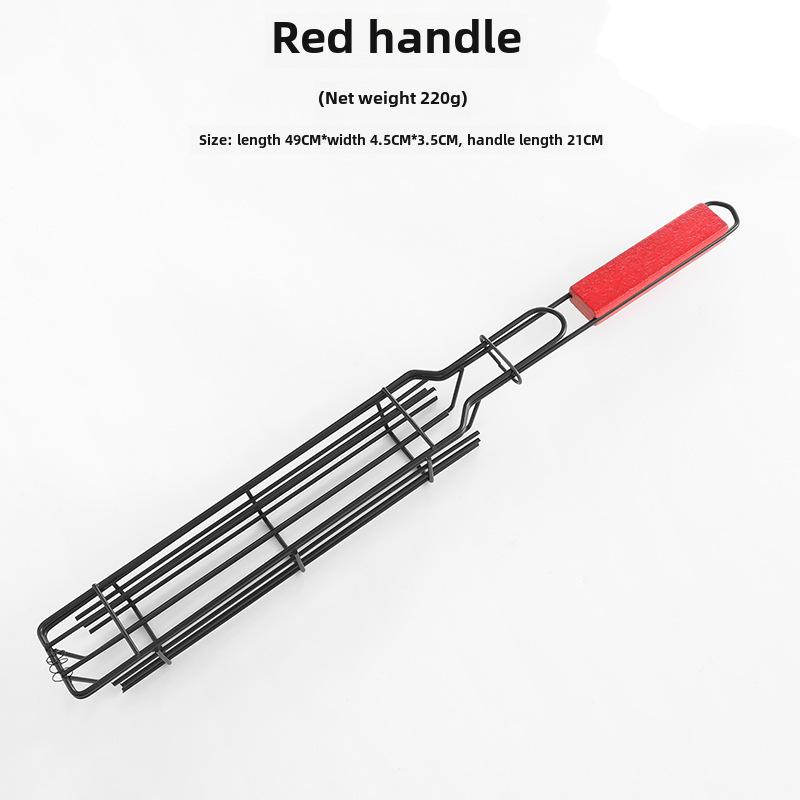 Корзина для жарки сосисок и хот-догов из нержавеющей стали для барбекю с деревянной ручкой