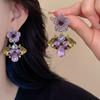 Exquisite Rhinestone Drop Earrings Shining Purple Earrings Sweet Vintage Flower Earrings Party
