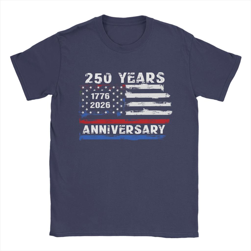 250 Years Anniversary America 250th Birthday Patriotic USA Flag Unisex T Shirt Vintage Tees Crew Neck TShirt Cotton Plus Size Top