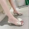Bow stiletto high heels female 2025 new girl hollow word with versatile open-toed sandals fairy summer