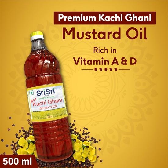 Sri Sri Tattva Бутылка горчичного масла «Премиум Качи Гани» | 500 мл (Упаковка из 2 шт.)| Не содержит масла аргемоны | Обогащен витаминами А и D