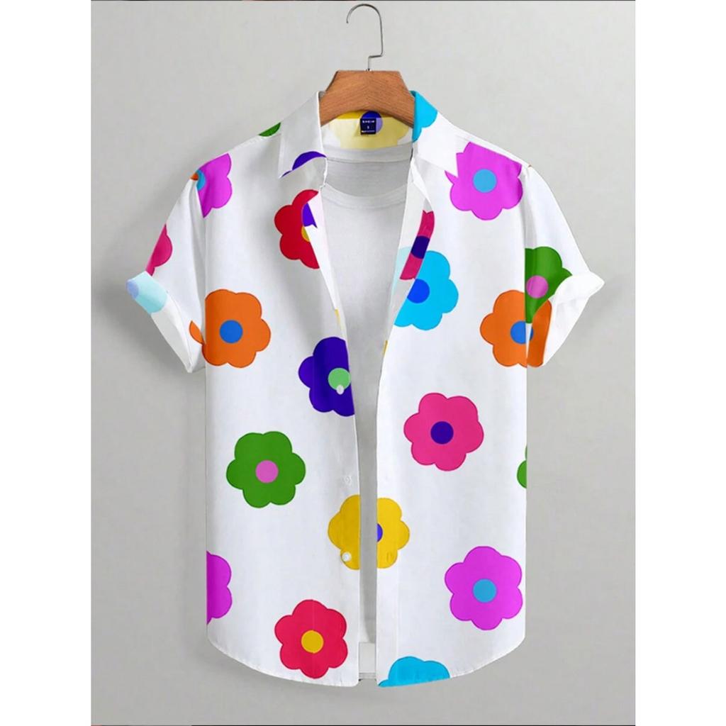2025 Новые летние повседневные рубашки с коротким рукавом с 3D цветочным принтом, мужские повседневные рубашки для улицы, пляжные рубашки в гавайском стиле