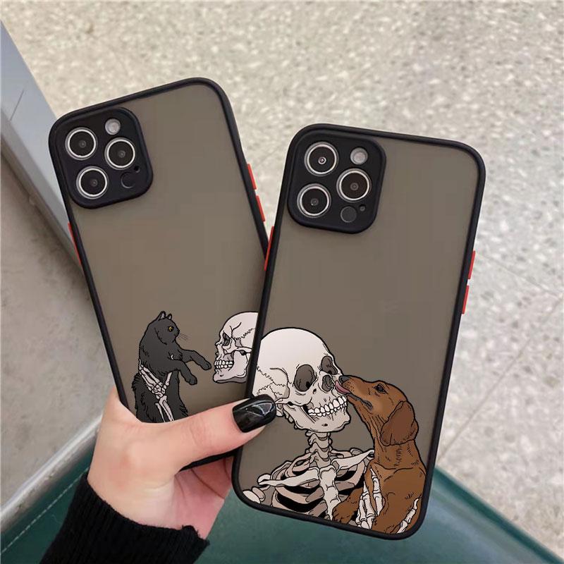 Роскошный Забавный Милый Чехол-Скелет Череп Кошка для iPhone X XS XR 16 15 14 13 12 11 Pro Max SE2 7 8 Plus Ударопрочная Задняя Крышка Funda