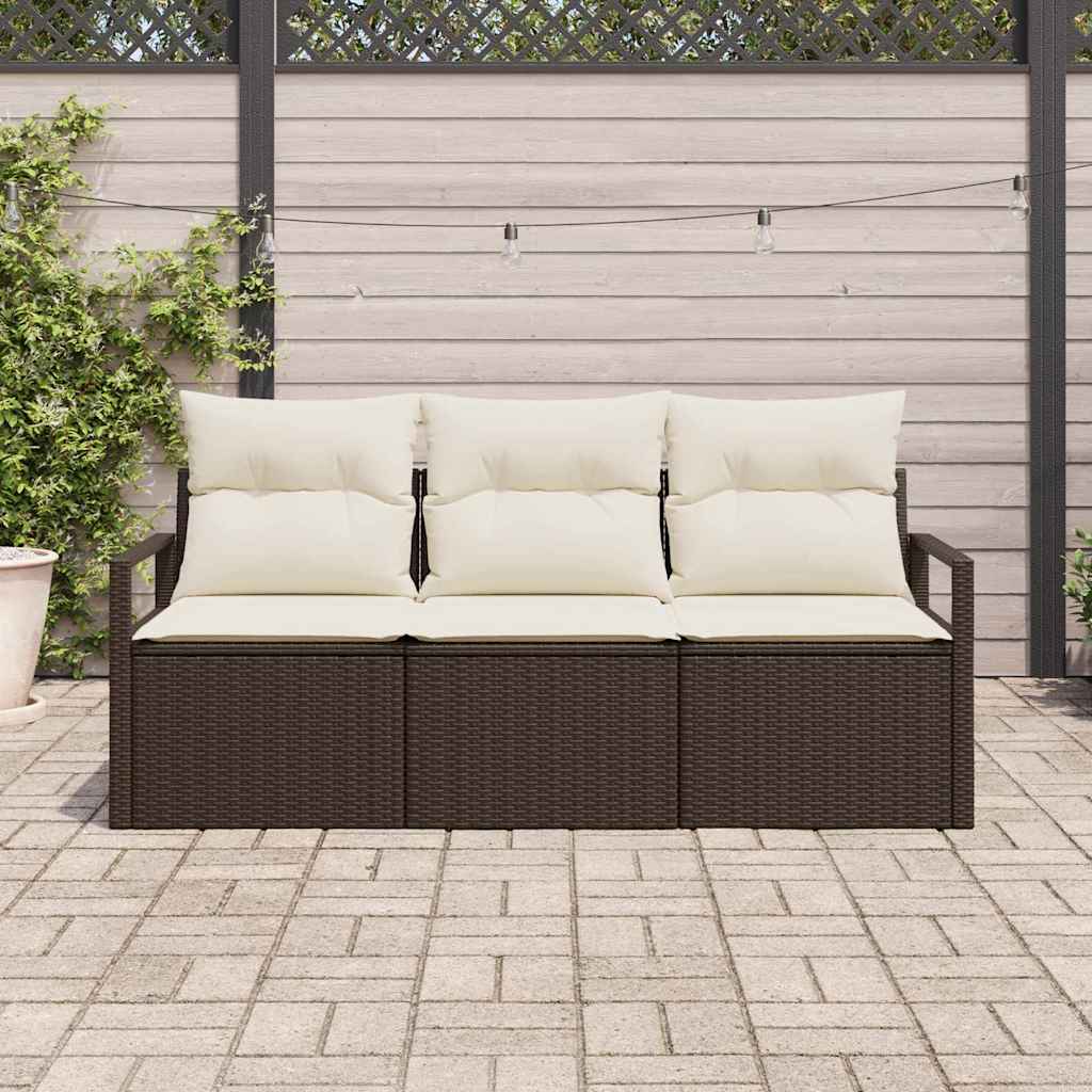 3 Piece Brown Poly Rattan Sofa Set with Cushions