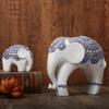 Blue and White Trunk-Up Elephant Sculpture -Prosperity and Good Luck Charm, Ldeal Home Décor & Universal Gift