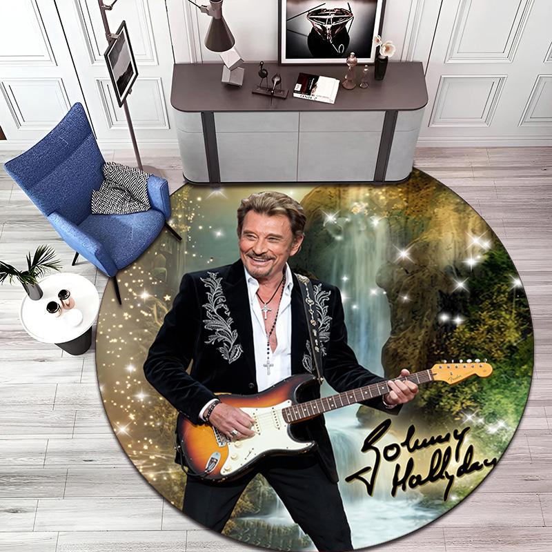 French legendary rock singer and actor Johnny Hallyday Round Carpet Soft Home Decoration Corridor Table and Chair Anti slip Outdoor Floor Mat rug H22