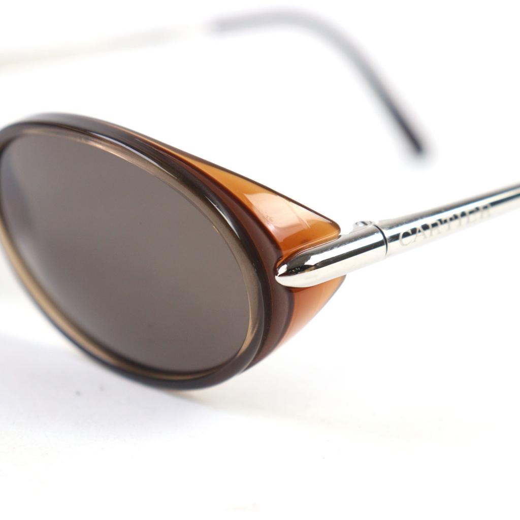 Excellent Cartier sunglasses 2C decor logo engraved oval shape Clear Brown Silver men Used