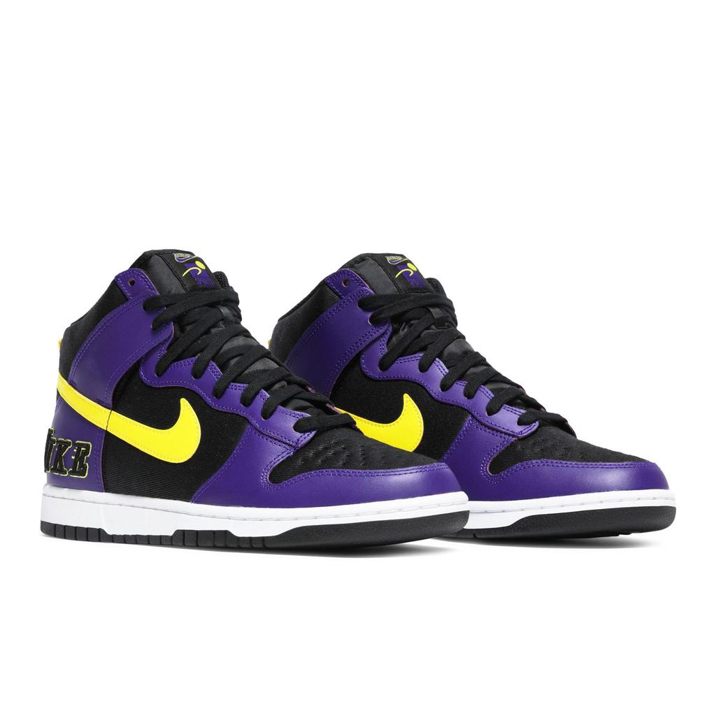 Nike Dunk High Premium EMB 'Lakers' (Unisex) Black / Opti Yellow / Court Purple / White Skate Shoes DH0642 001