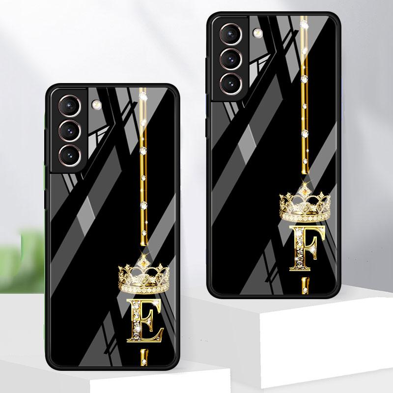 Rose Gold 26 Letters A B C Glass Case For Samsung Galaxy S22 S20 FE S21 Plus Phone Cover S10 5G S9 Note 20 Ultra 10 Lite Shell