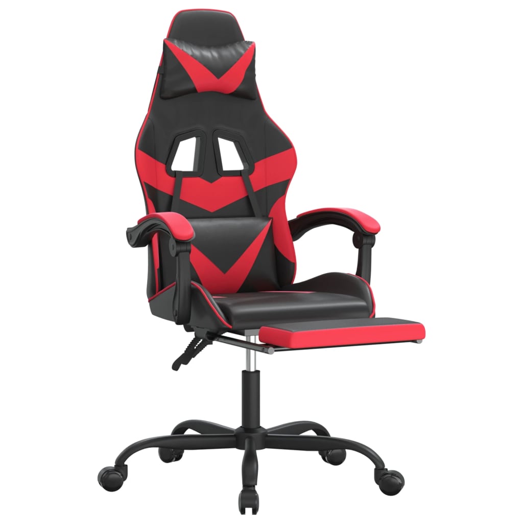 Gaming Chair with Footrest Swivel Black & Red PU Leather