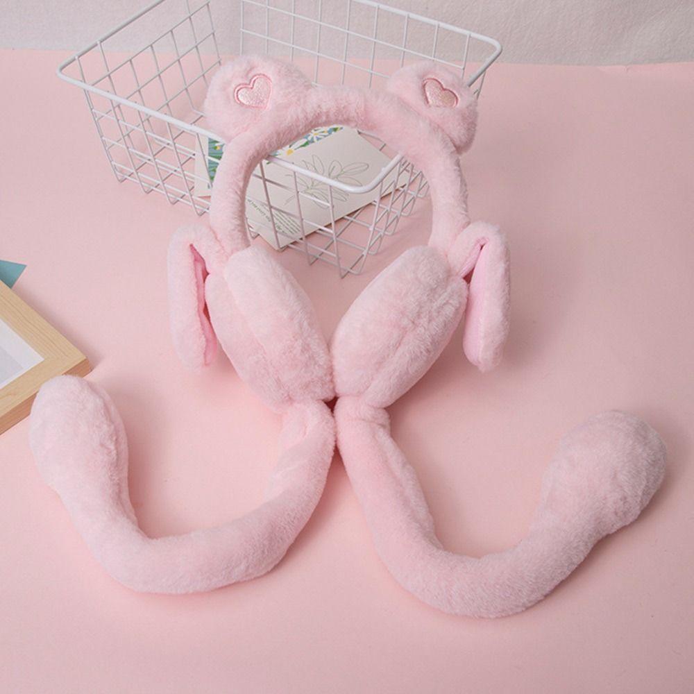 Милые зимние теплые наушники с подвижными прыгающими ушками, плюшевые наушники с подушкой безопасности в виде медведя, наружные наушники для женщин и девочек