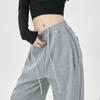 Autumn Winter Straight Thick Women's Sweatpants Loose Drawstring Wide-leg Cotton Long Pants Korean Style Casual High Waist Solid Color Trousers 2397