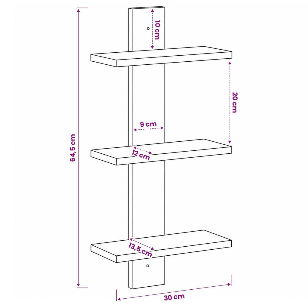 Wall Shelf Reclaimed Wood 30 x 13.5 x 64.5 cm Engineered Wood