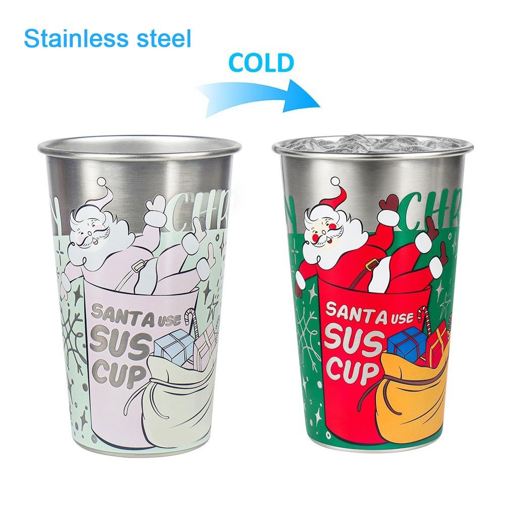 450ml Christmas Color Changing Cup Anti-Fall Cold Sensitive Tumbler Aluminum Beer Cup Home