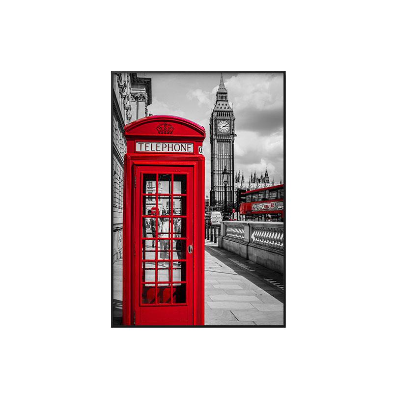 Современное черно-белое здание, красный зонтик, автобус, фотографии, скандинавский пейзаж, холст, картина, красный настенный художественный постер для гостиной