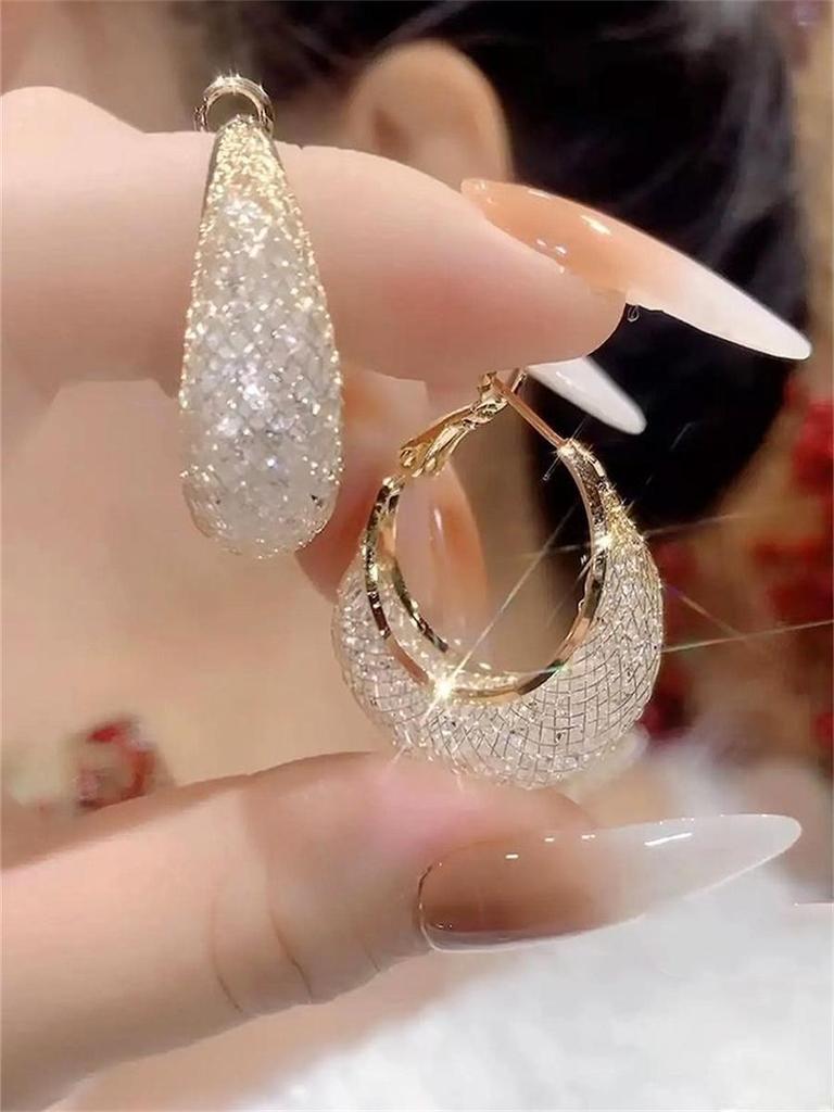 Minimalist Wire Mesh Zircon Round Hoop Earring for Women Unique Gold Color Loop Statement Party Jewelry