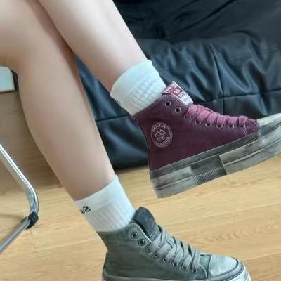 Осенние женские винтажные туфли Высокие кроссовки на шнуровке Девушки Студентки Короткие ботинки Повседневная обувь