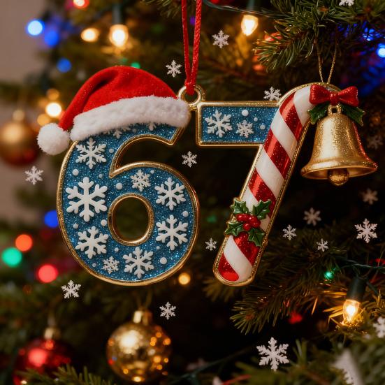 67 Christmas Ornament 2D Flat Funny Six Seven Meme Christmas Decoration Gifts for Teens Adults Humor Lovers